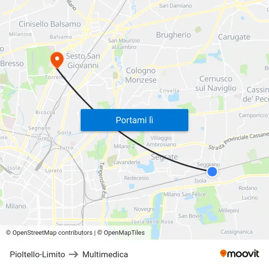Pioltello-Limito to Multimedica map