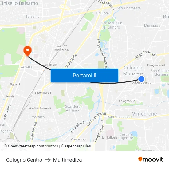 Cologno Centro to Multimedica map