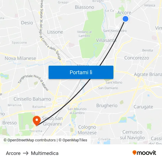 Arcore to Multimedica map