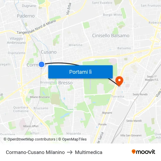 Cormano-Cusano Milanino to Multimedica map