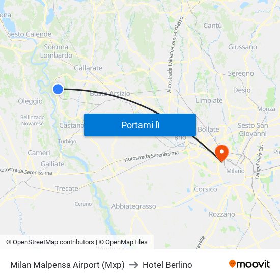 Milan Malpensa Airport (Mxp) to Hotel Berlino map