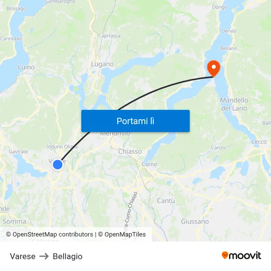Varese to Bellagio map
