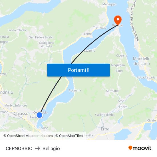 CERNOBBIO to Bellagio map