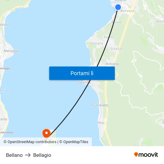 Bellano to Bellagio map