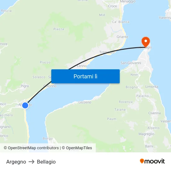 Argegno to Bellagio map