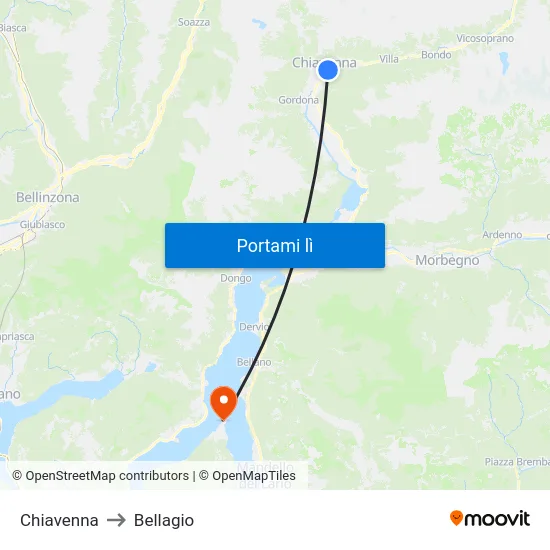 Chiavenna to Bellagio map