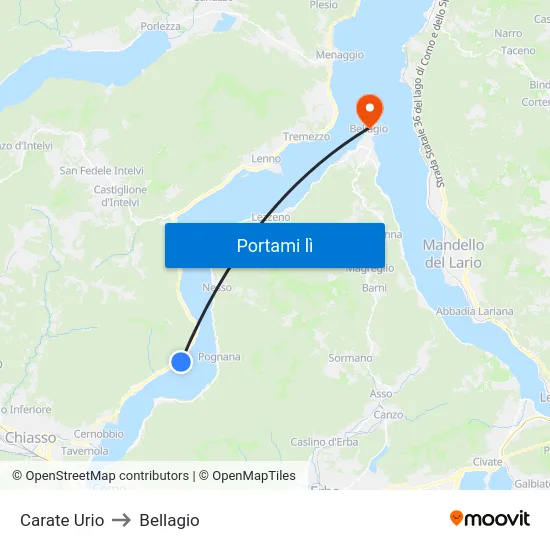 Carate Urio to Bellagio map