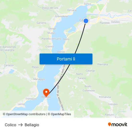 Colico to Bellagio map