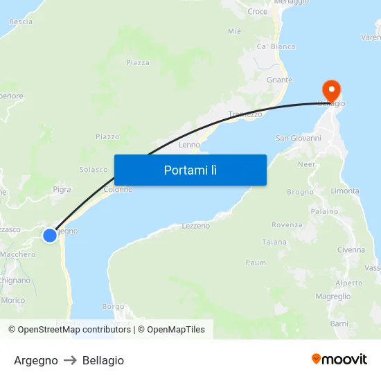 Argegno to Bellagio map