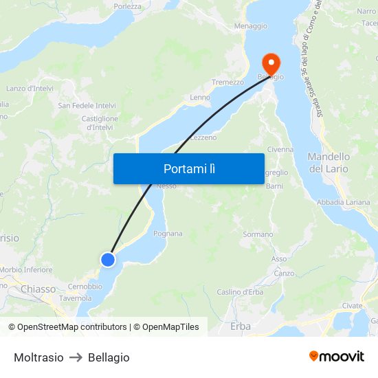 Moltrasio to Bellagio map