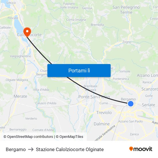 Bergamo to Stazione Calolziocorte Olginate map