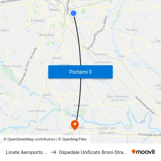 Linate Aeroporto M4 to Ospedale Unificato Broni-Stradella map
