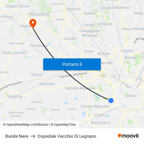 Bande Nere to Ospedale Vecchio Di Legnano map