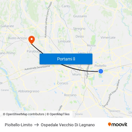 Pioltello-Limito to Ospedale Vecchio Di Legnano map