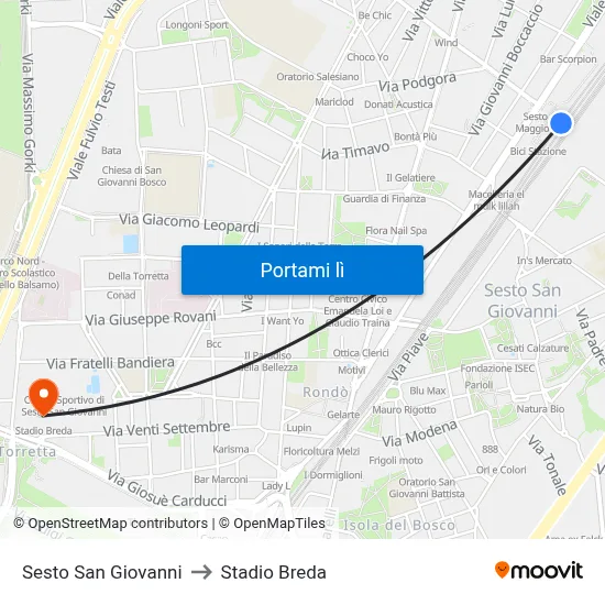 Sesto San Giovanni to Stadio Breda map