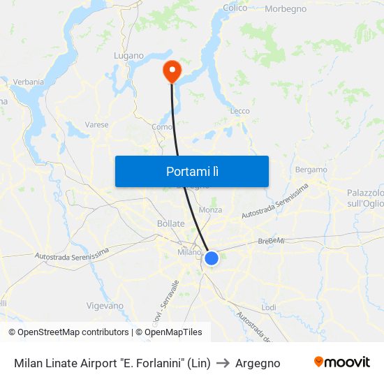 Milan Linate Airport "E. Forlanini" (Lin) to Argegno map