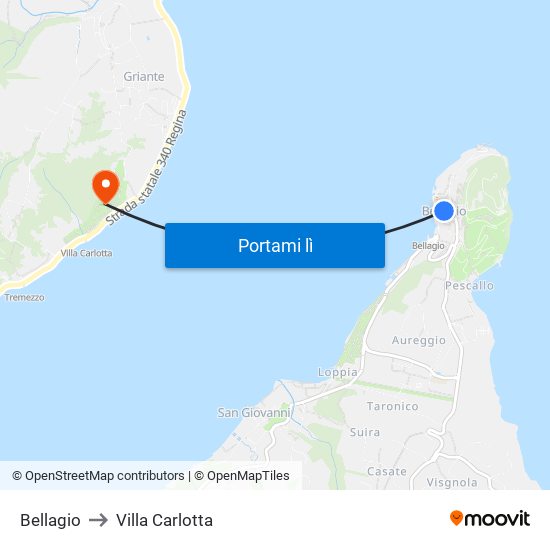 Bellagio to Villa Carlotta map
