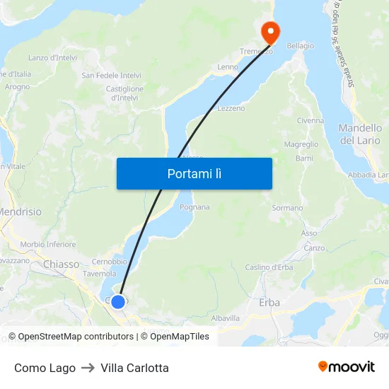 Como Lago to Villa Carlotta map