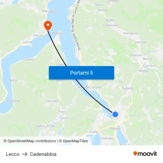 Lecco to Cadenabbia map
