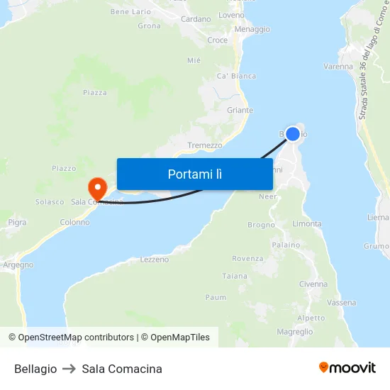 Bellagio to Sala Comacina map