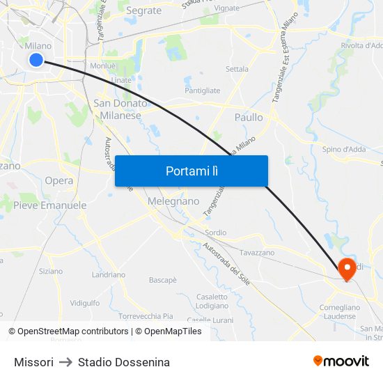 Missori to Stadio Dossenina map