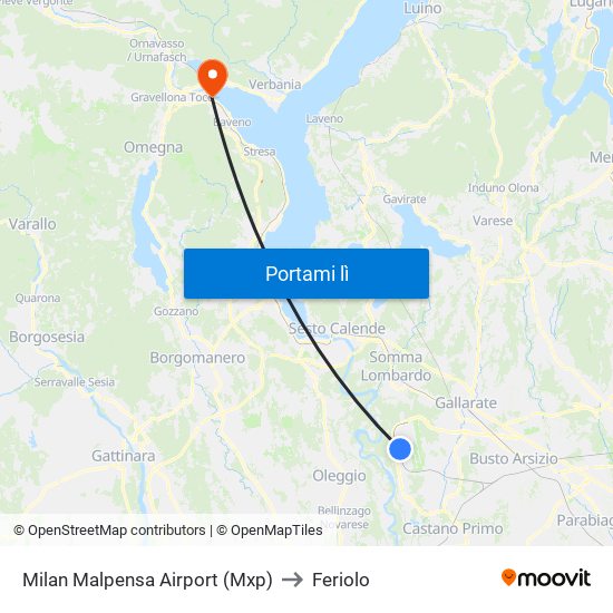 Milan Malpensa Airport (Mxp) to Feriolo map