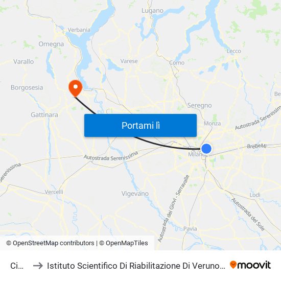 Cimiano to Istituto Scientifico Di Riabilitazione Di Veruno - Fondazione Salvatore Maugeri map