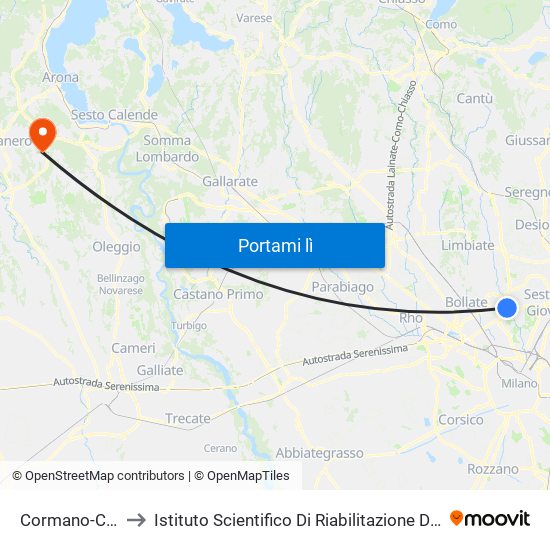 Cormano-Cusano Milanino to Istituto Scientifico Di Riabilitazione Di Veruno - Fondazione Salvatore Maugeri map