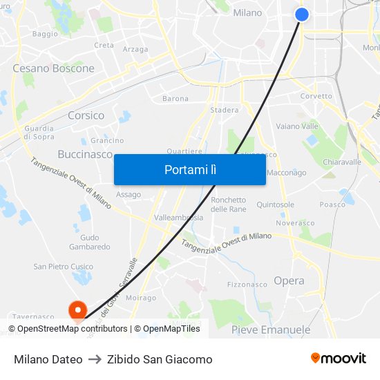 Milano Dateo to Zibido San Giacomo map