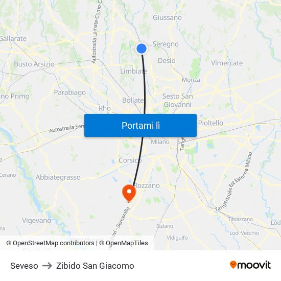 Seveso to Zibido San Giacomo map