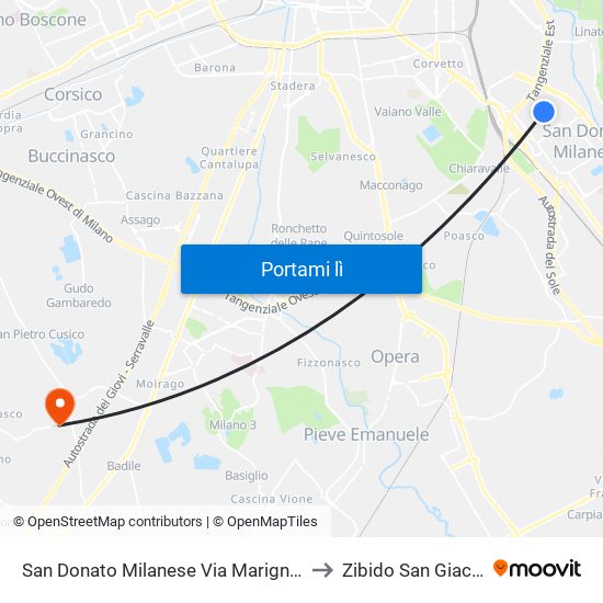 San Donato Milanese Via Marignano M3 to Zibido San Giacomo map