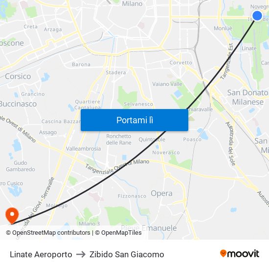 Linate Aeroporto to Zibido San Giacomo map