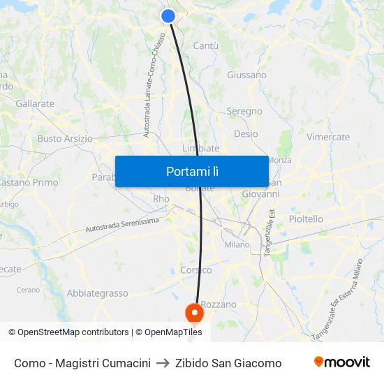 Como - Magistri Cumacini to Zibido San Giacomo map