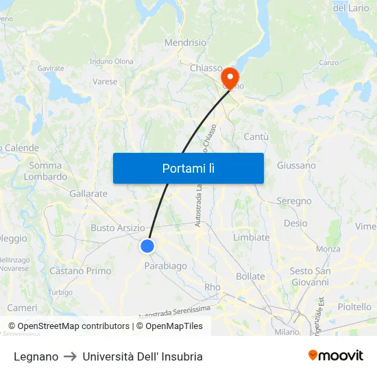 Legnano to Università Dell' Insubria map