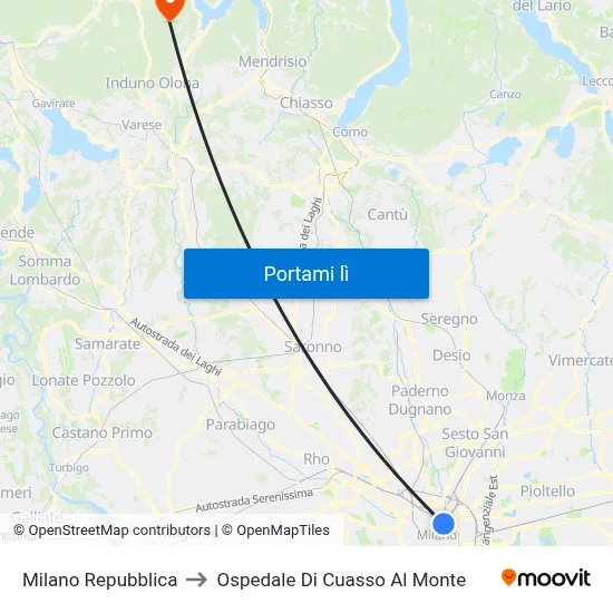 Milano Repubblica to Ospedale Di Cuasso Al Monte map