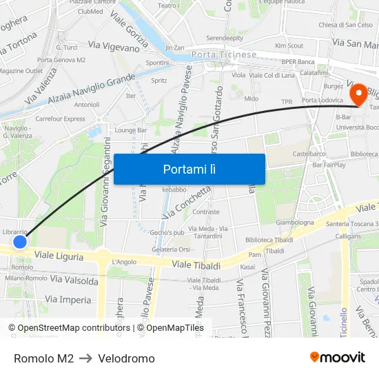 Romolo M2 to Velodromo map