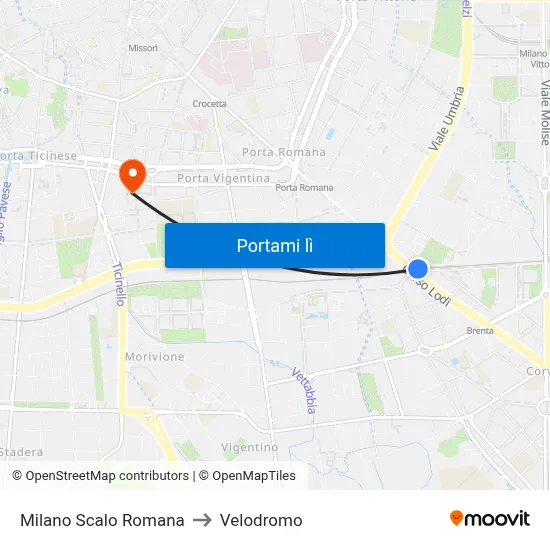 Milano Scalo Romana to Velodromo map