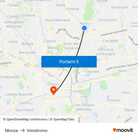 Monza to Velodromo map
