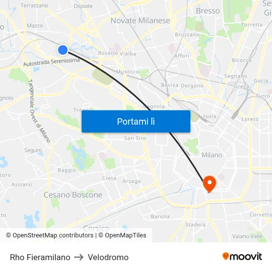 Rho Fieramilano to Velodromo map