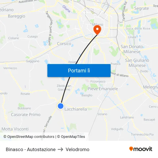 Binasco - Autostazione to Velodromo map