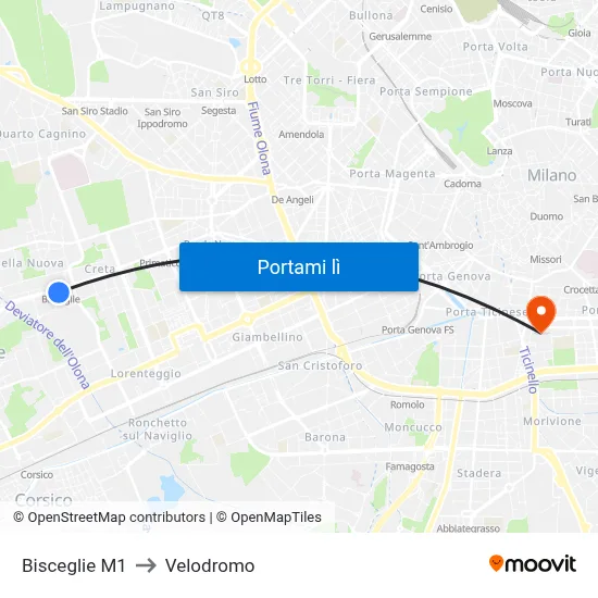 Bisceglie M1 to Velodromo map