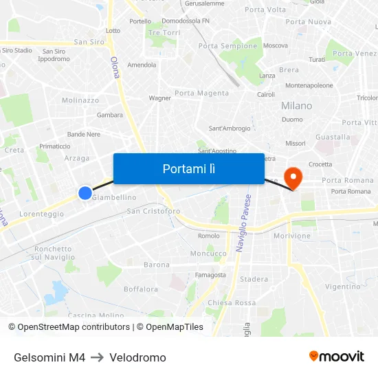 Gelsomini M4 to Velodromo map