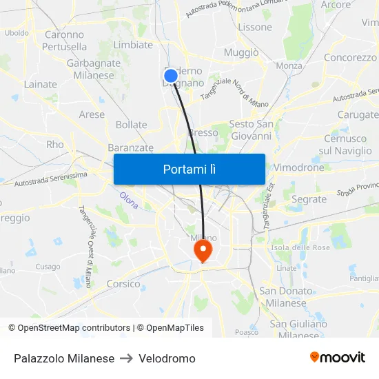 Palazzolo Milanese to Velodromo map