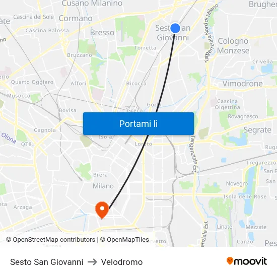 Sesto San Giovanni to Velodromo map