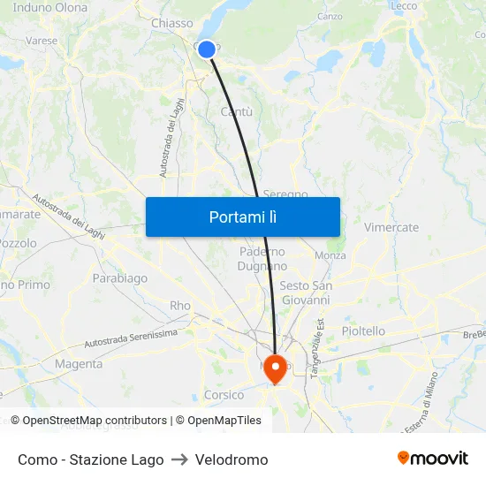 Como - Stazione Lago to Velodromo map