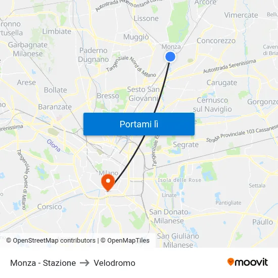 Monza - Stazione to Velodromo map