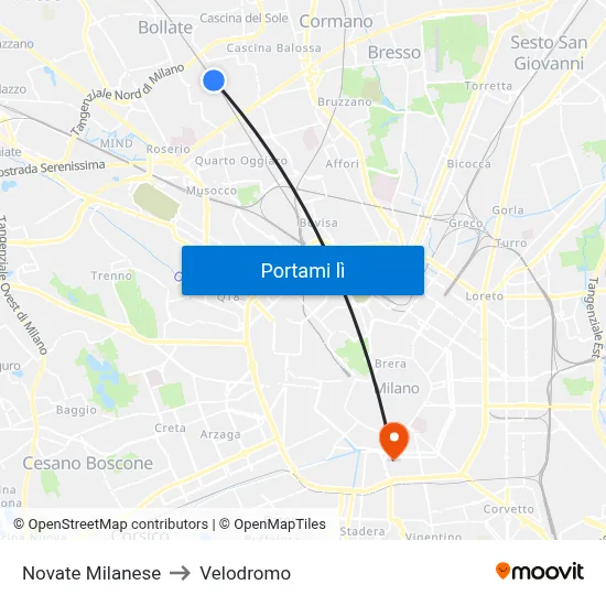 Novate Milanese to Velodromo map