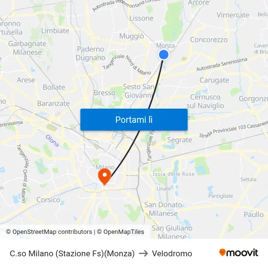 C.so Milano (Stazione Fs)(Monza) to Velodromo map