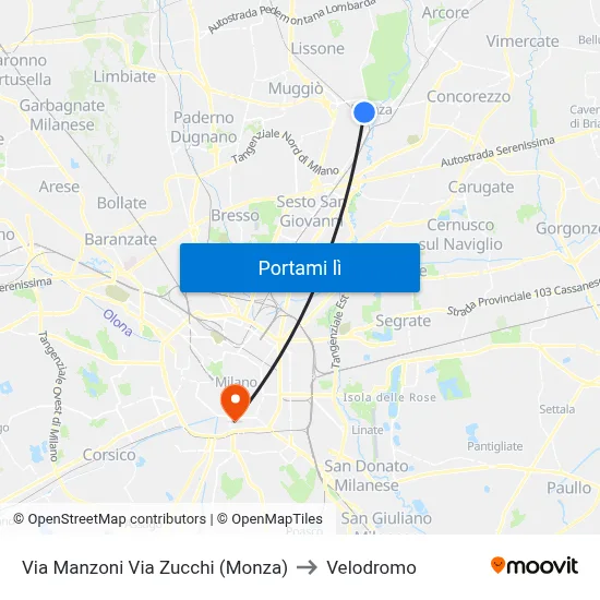 Via Manzoni Via Zucchi (Monza) to Velodromo map