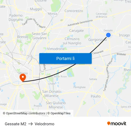 Gessate M2 to Velodromo map
